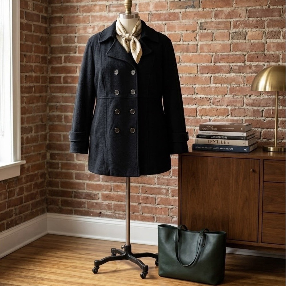 Sandro Woman Boiled Wool Blend Peacoat Jacket Coat Black 3X Plus Dark Academia